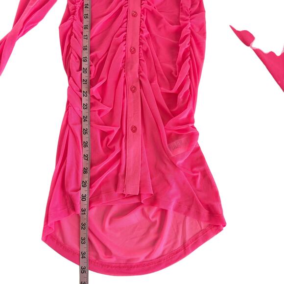 Good American Knockout Pink Sheer Ruched Long Sleeve Mini Dress Size 3 / large - Picture 6 of 6